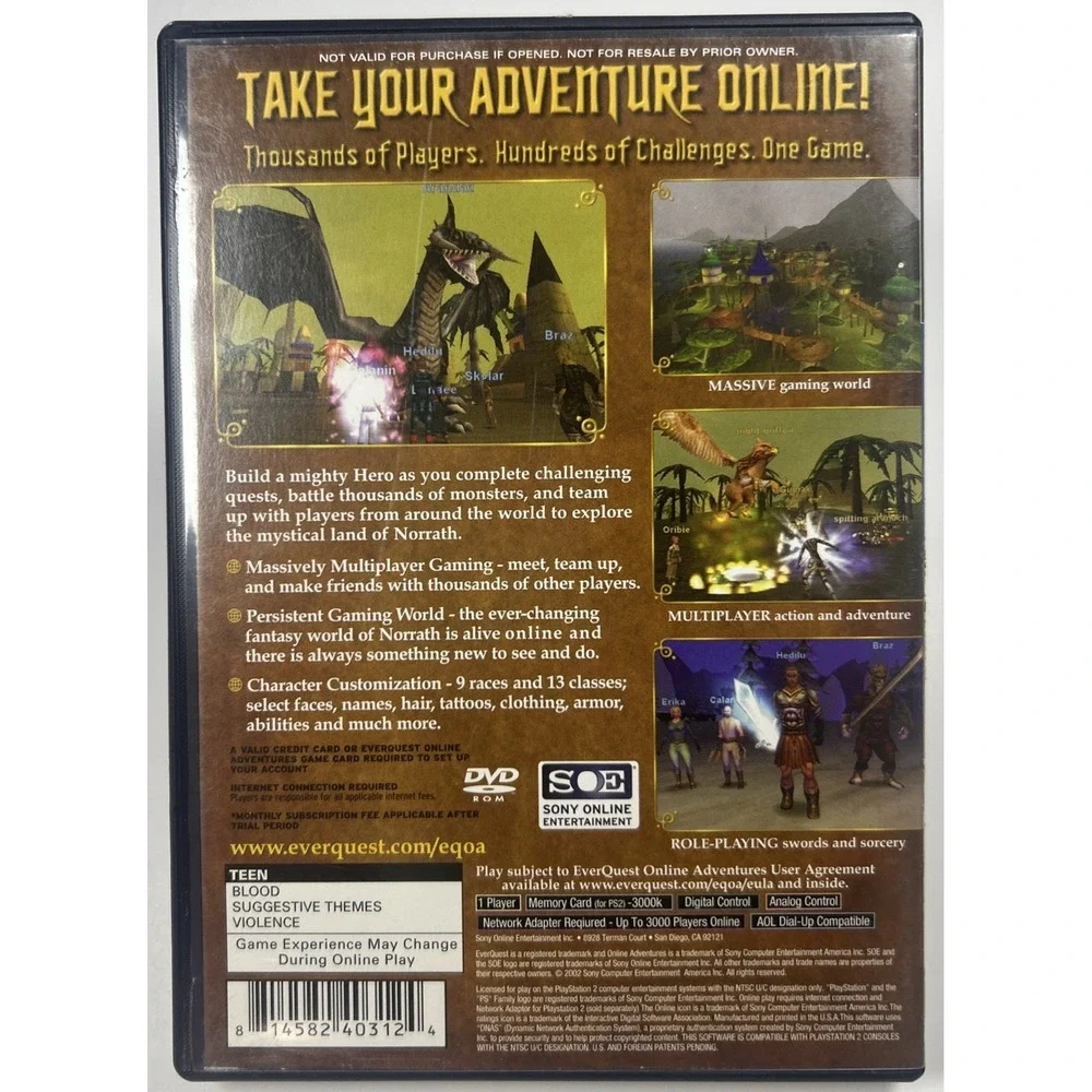 Everquest Online Adventures 2003 PS2 PlayStation 2 Complete CIB